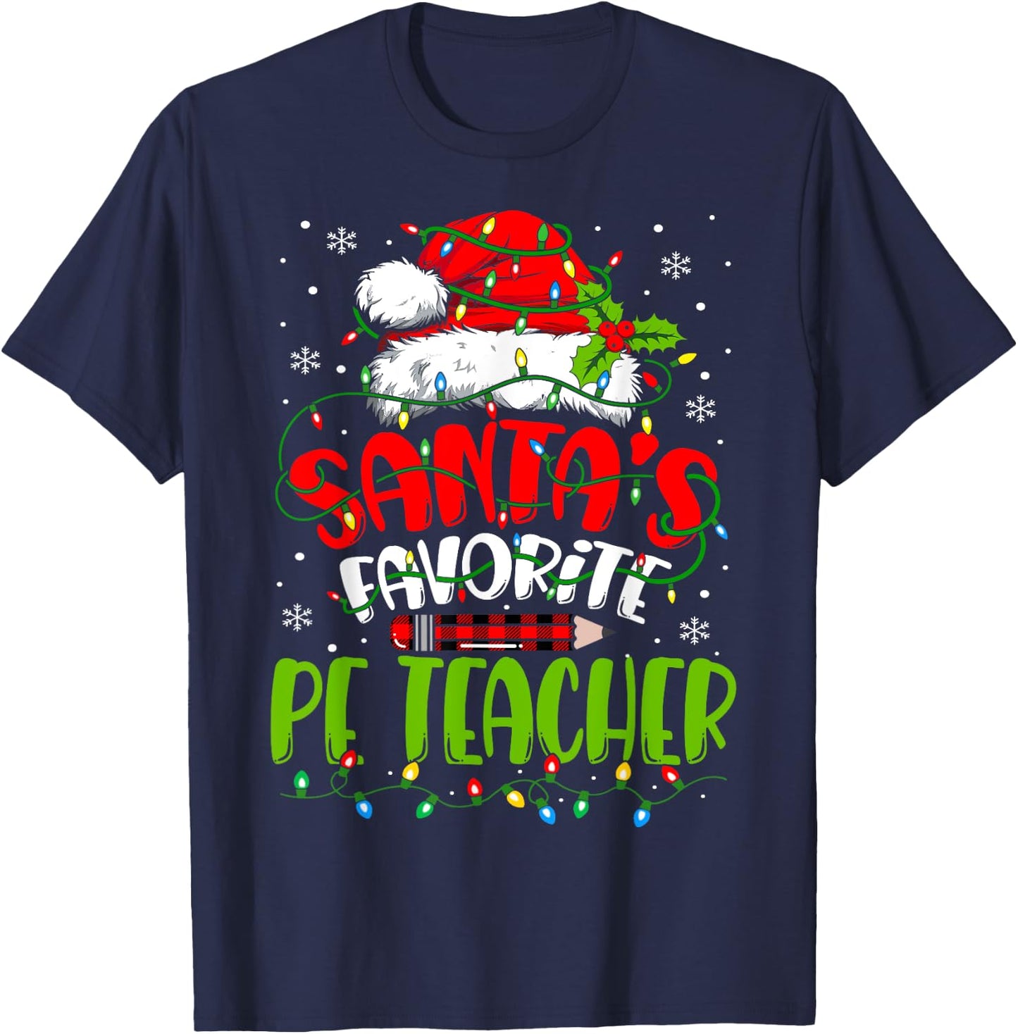 Santa Favorite Pe Teacher Christmas Physical Education Men Women T-Shirt - T-Shirt | Navy