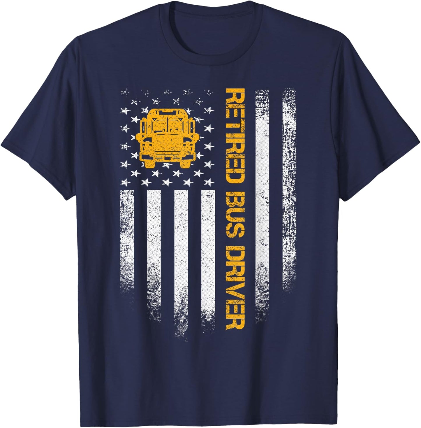 Vintage American Flag Retired School Bus Driver Retirement T-Shirt - T-Shirt | Navy