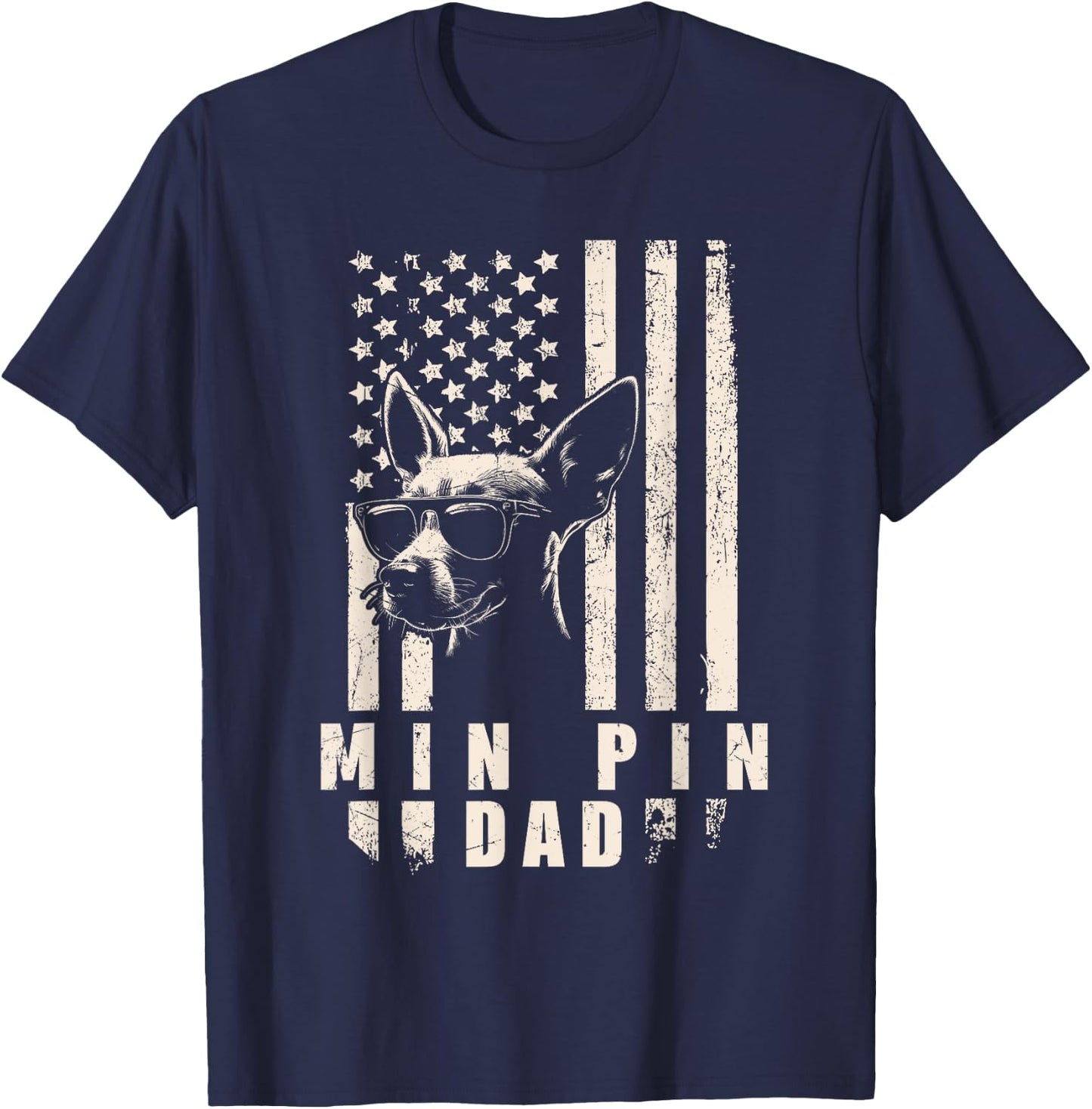 Min Pin Dog Dad American Flag Gifts for Best Father Men Xmas T-Shirt - T-Shirt | Navy