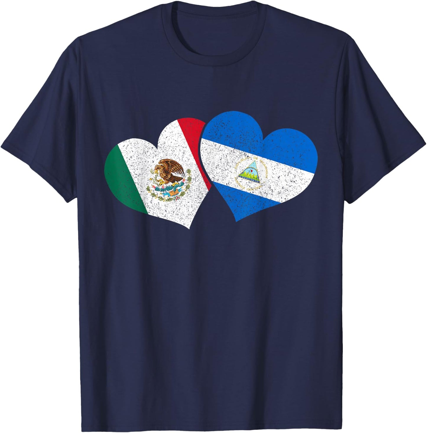 Mexico Nicaragua Hearts Mexican Nicaraguan Flag Pride Nica T-Shirt - T-Shirt | Navy
