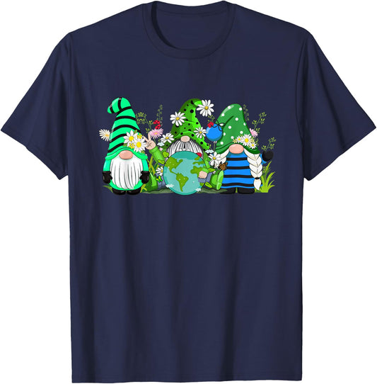 Three Gnomes Daisy Flower Earth Day Funny Gnome Lover T-Shirt - T-Shirt | Navy