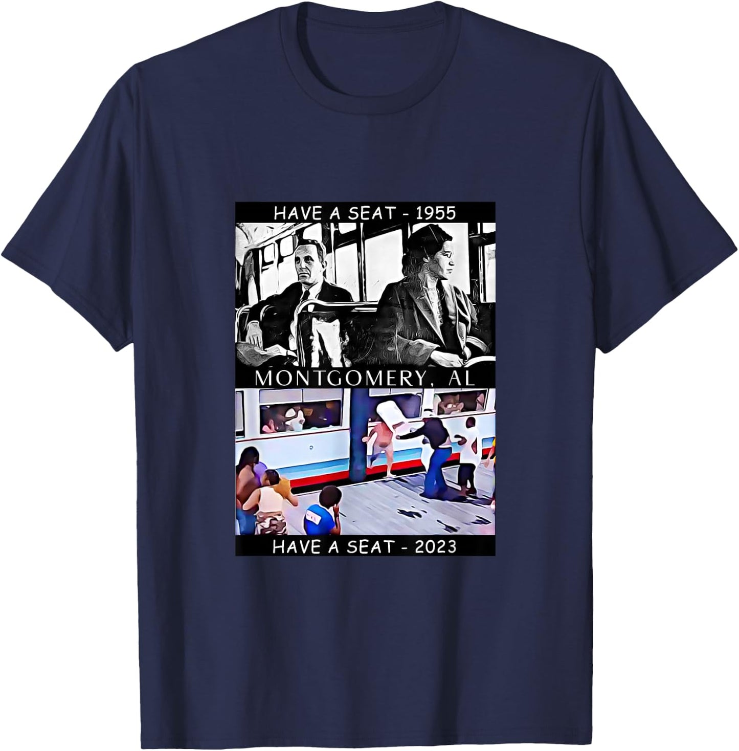 Montgomery Alabama Brawl Folding Chair Riverboat Fight 2023 T-Shirt - T-Shirt | Navy