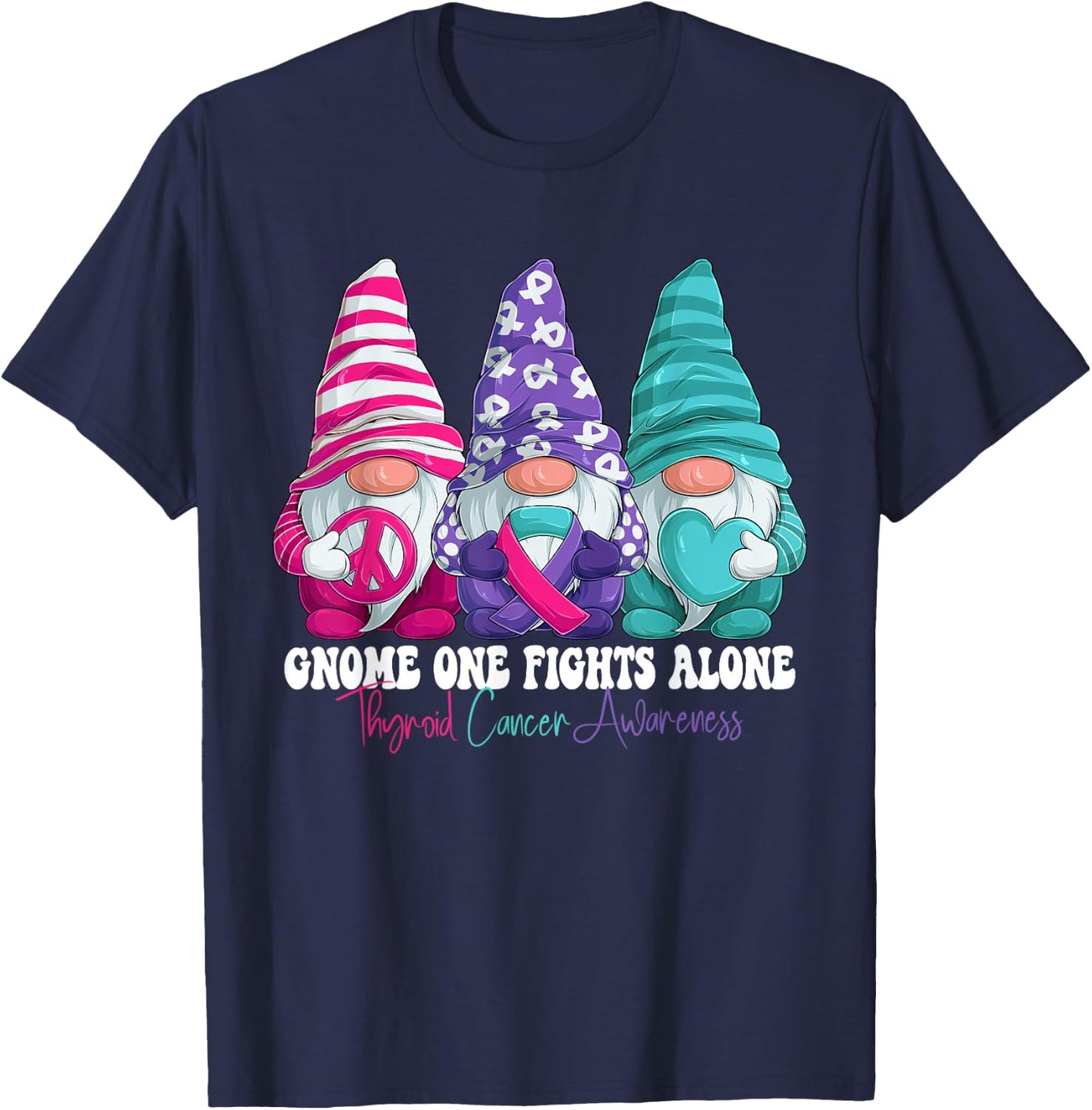 Funny Gnomies Thyroid Cancer Awareness Month Ribbon T-Shirt - T-Shirt | Navy