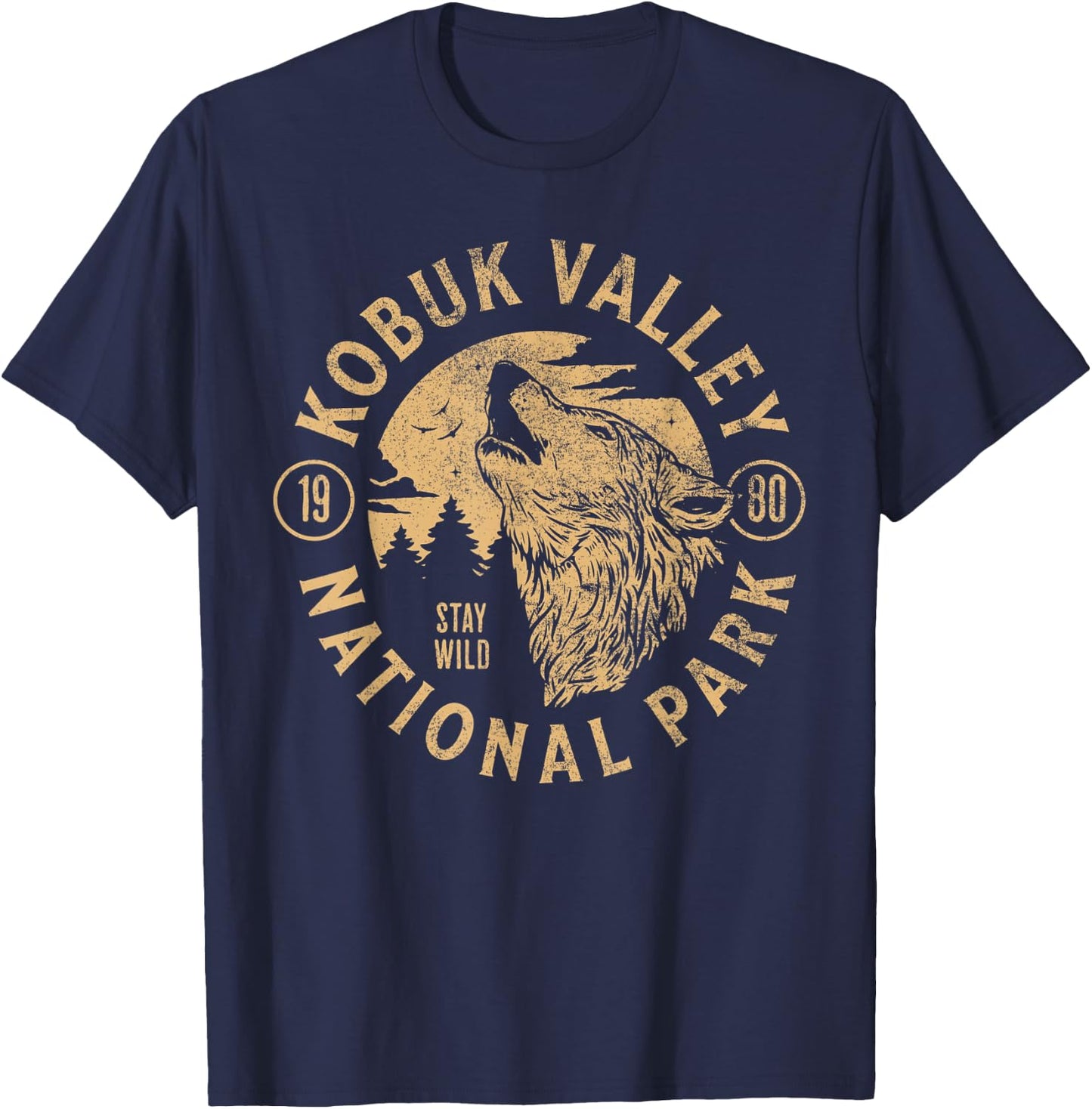 Kobuk Valley Alaska Wolf Nature Hike Outdoors Vintage T-Shirt - T-Shirt | Navy