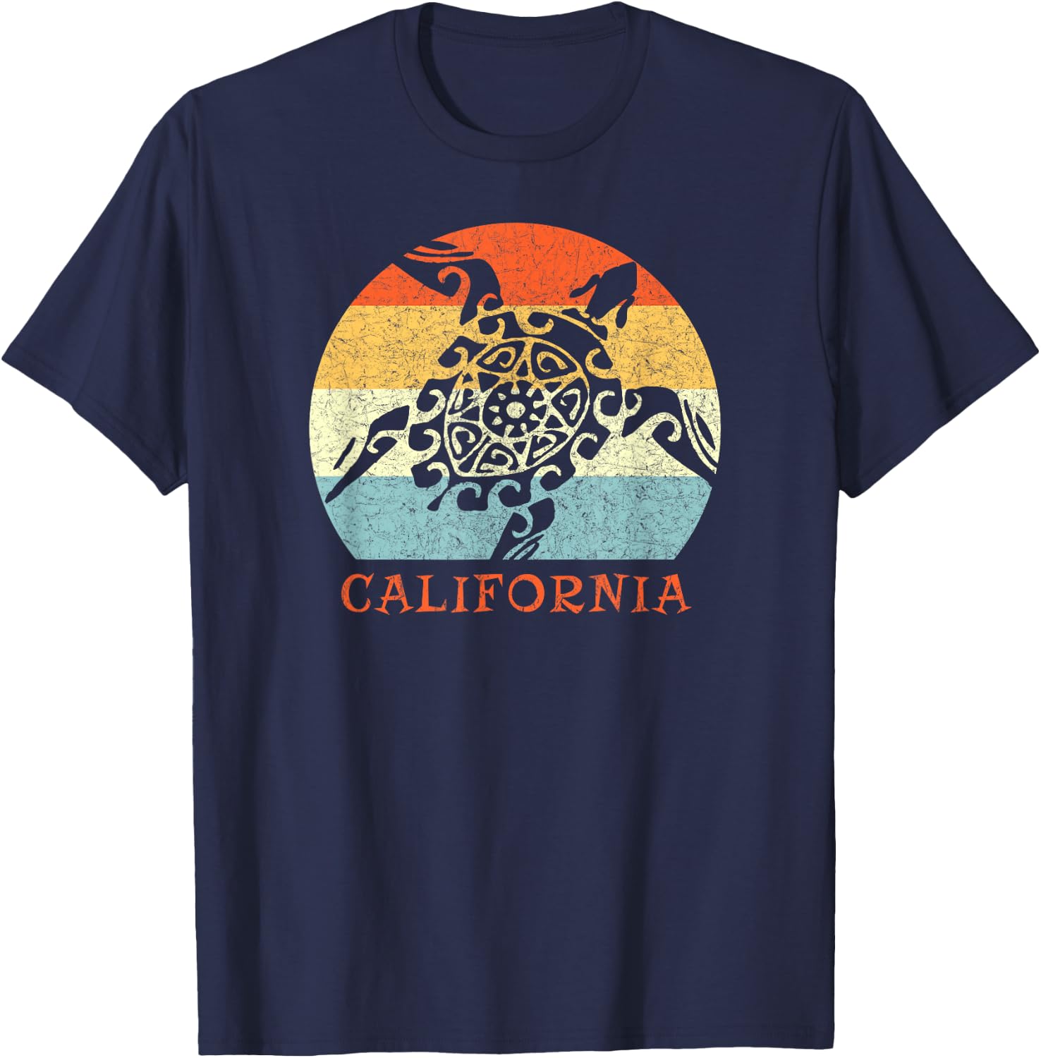 California Vintage Vacation Retro Tribal Sea Turtle T-Shirt - T-Shirt | Navy