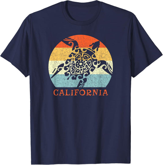 California Vintage Vacation Retro Tribal Sea Turtle T-Shirt - T-Shirt | Navy