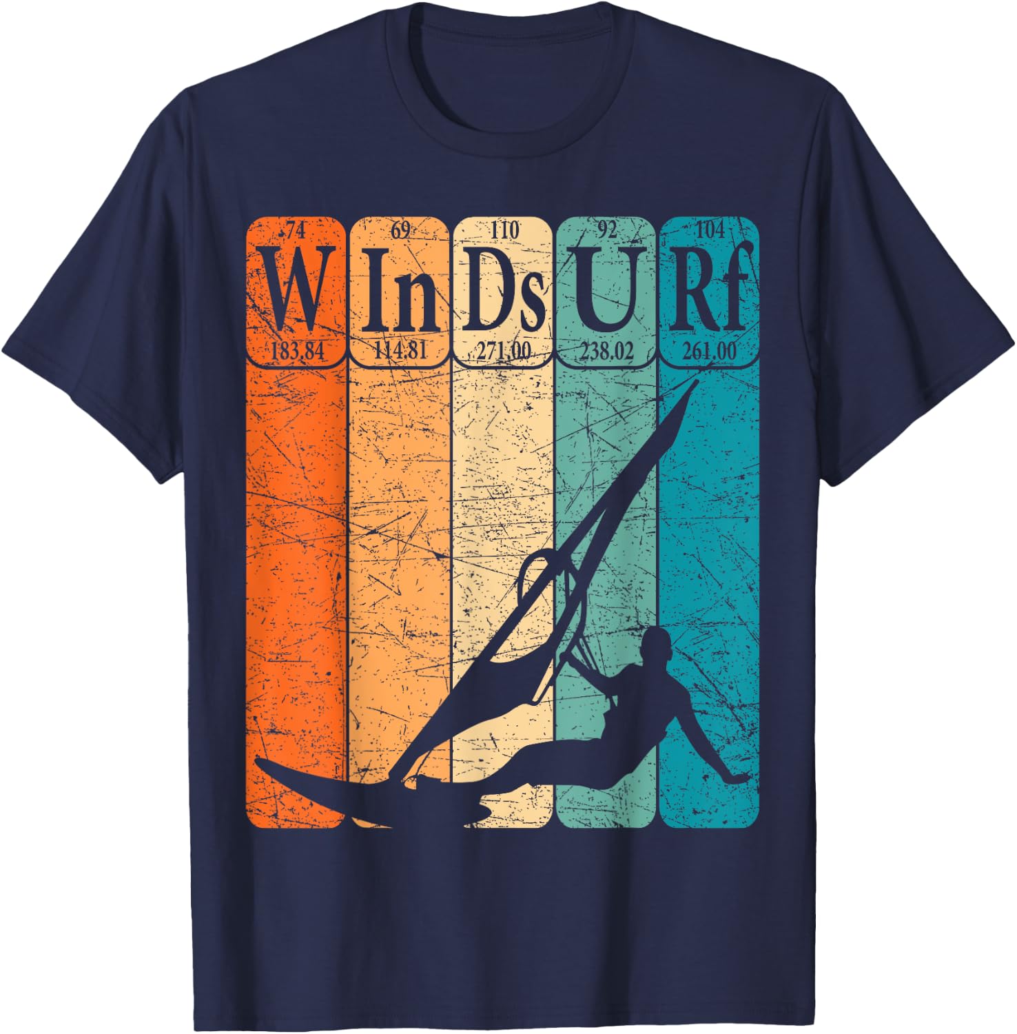 Windsurf Periodic Table Elements Windsurfing Retro T-Shirt - T-Shirt | Navy