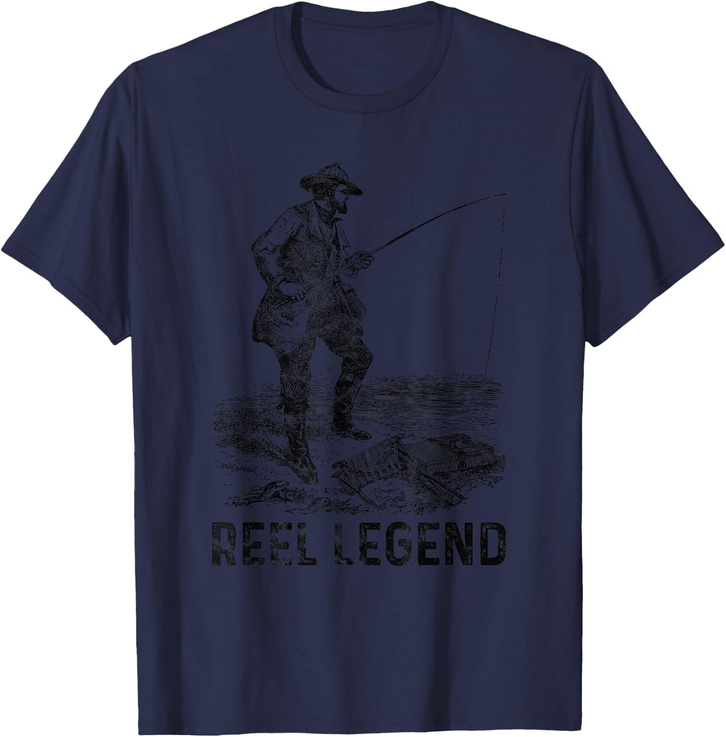 Reel Legend, Old Vintage Fisherman Fishing Grandpa Joke T-Shirt - T-Shirt | Navy