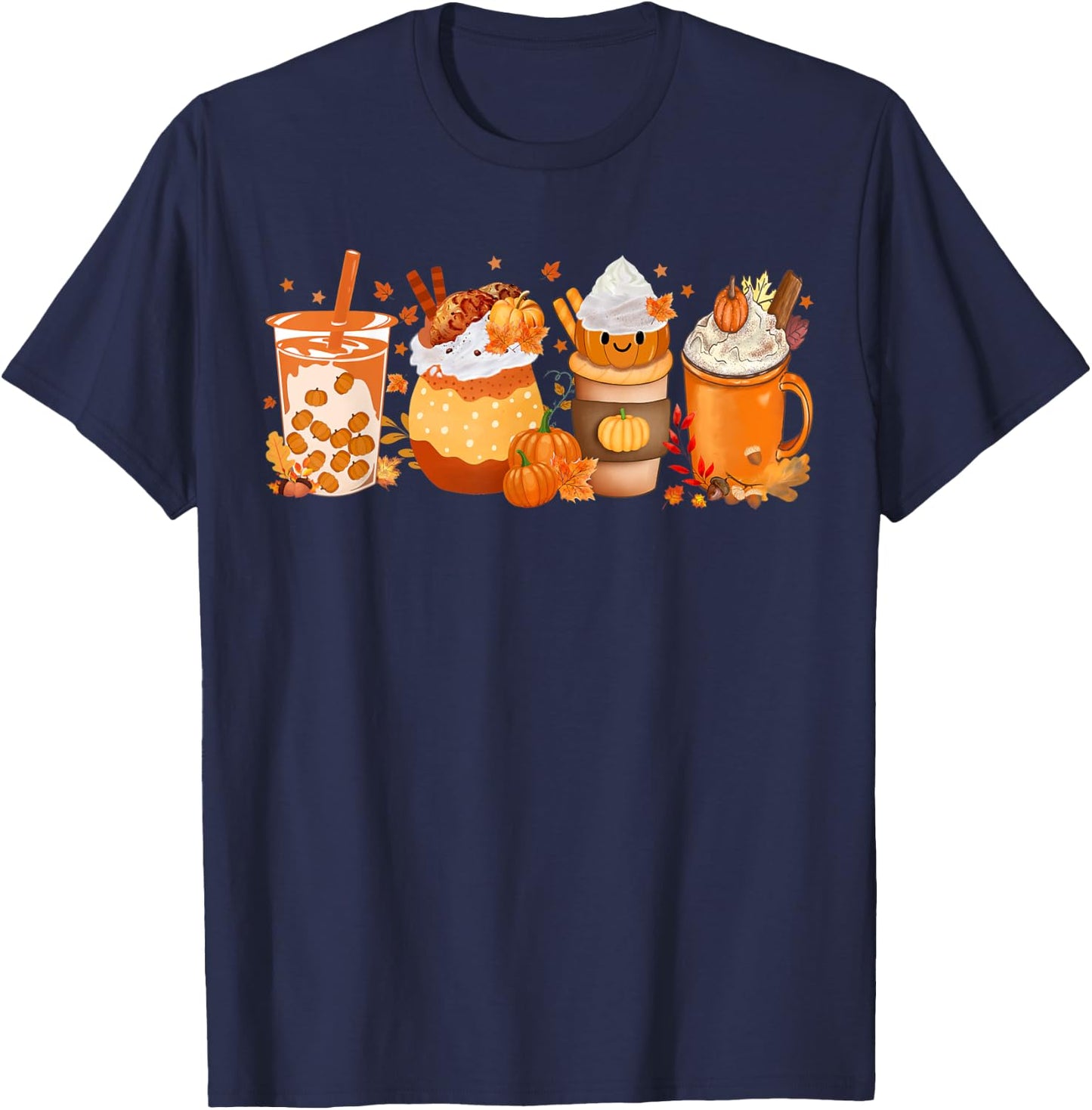 Pumpkin Spice Coffee Latte Fall Autumn Season Hello Fall T-Shirt - T-Shirt | Navy