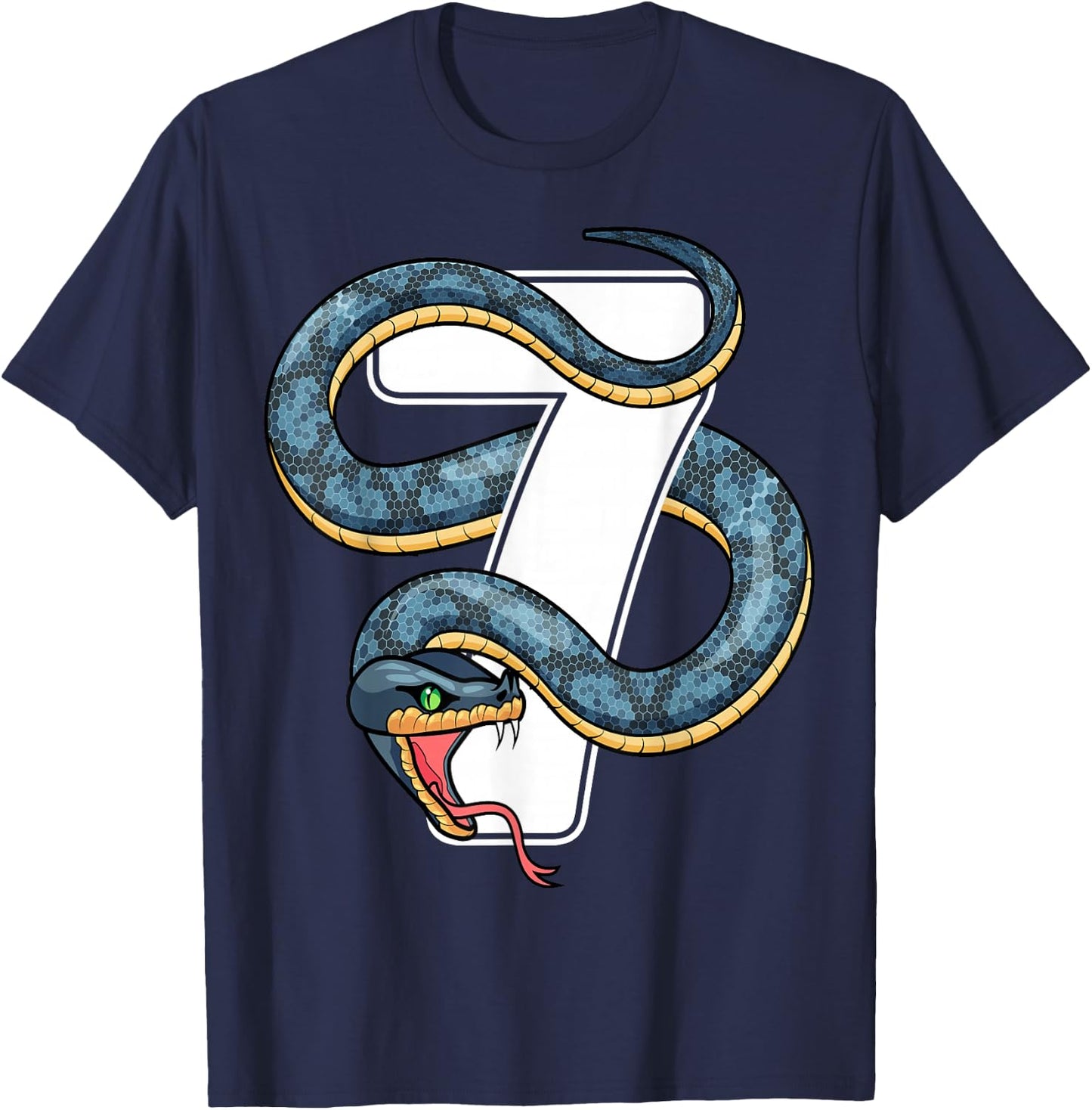 7th Birthday Snake Lover Seven 7 Year Old Birthday Boy Girl T-Shirt - T-Shirt | Navy