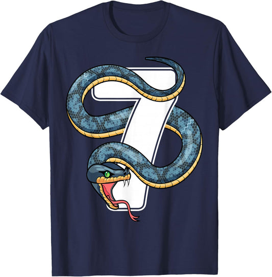 7th Birthday Snake Lover Seven 7 Year Old Birthday Boy Girl T-Shirt - T-Shirt | Navy