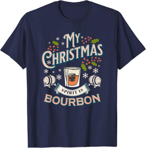 Christmas Bourbon Drinker My Christmas Spirit is Bourbon T-Shirt - T-Shirt | Navy