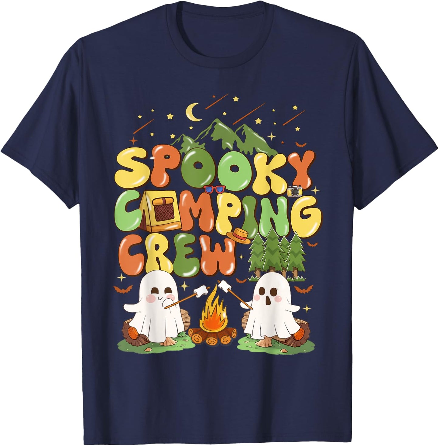 Spooky Camping Crew Halloween Cute Boo Ghost T-Shirt - T-Shirt | Navy
