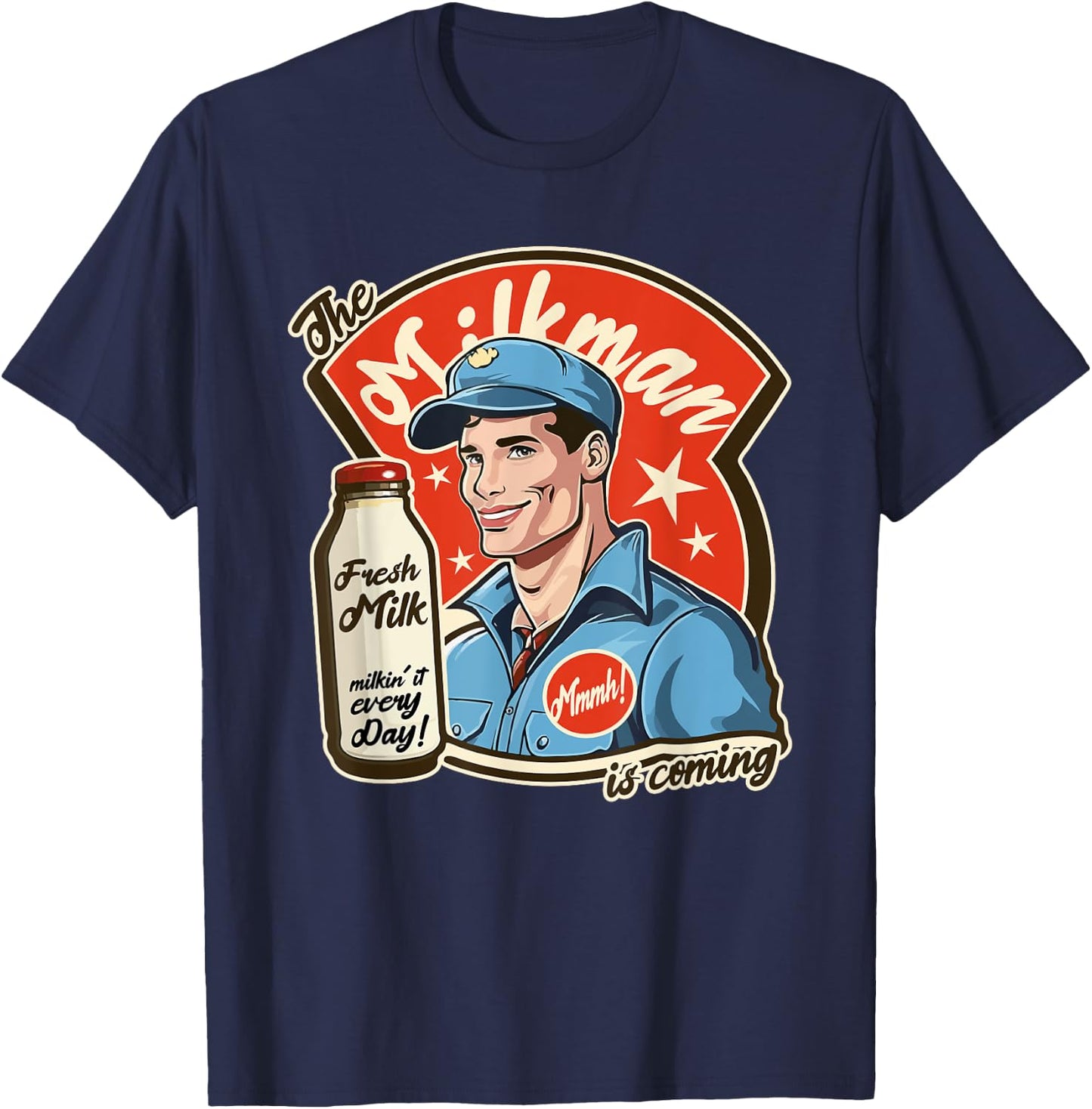 Cool Pop Poster Style 1950s The Milkman Comes Design T-Shirt - T-Shirt | Navy