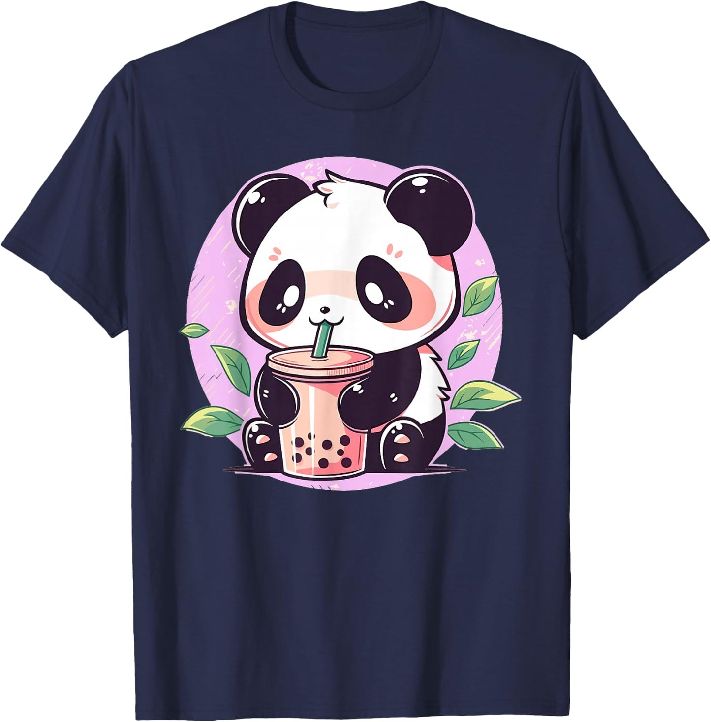 Kawaii Cute Anime Panda Drinking Bubble Boba Tea Girls Teens T-Shirt - T-Shirt | Navy