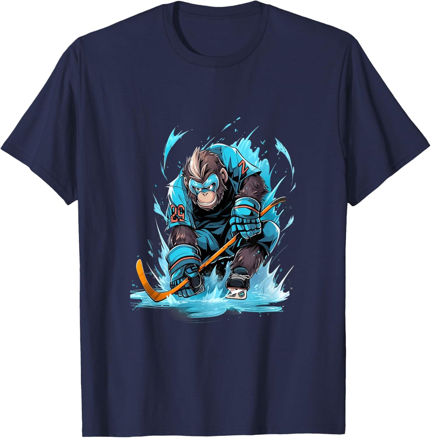 Monkey Ice Hockey Player Hockey Stick Goalkeeper T-Shirt - T-Shirt | Navy