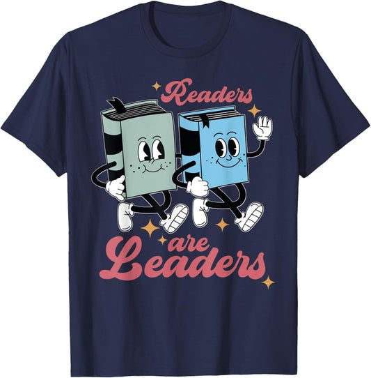 Reading Teacher Readers Are Leaders Retro Groovy Vintage Men Women T-Shirt - T-Shirt | Navy