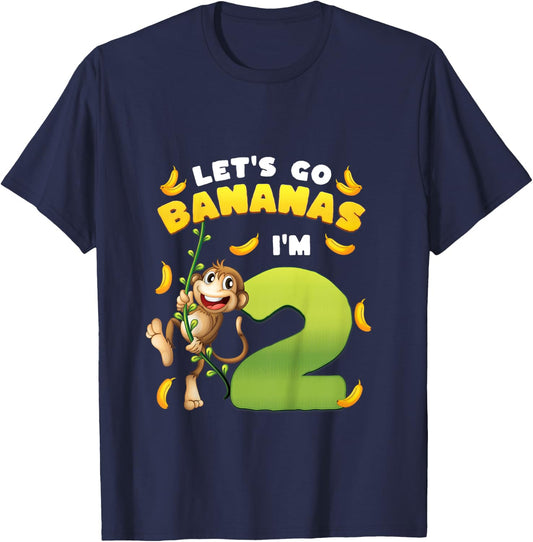 Kids Let's Go Bananas I'm 2 Zoo Animal Jungle Safari 2nd Birthday T-Shirt - T-Shirt | Navy