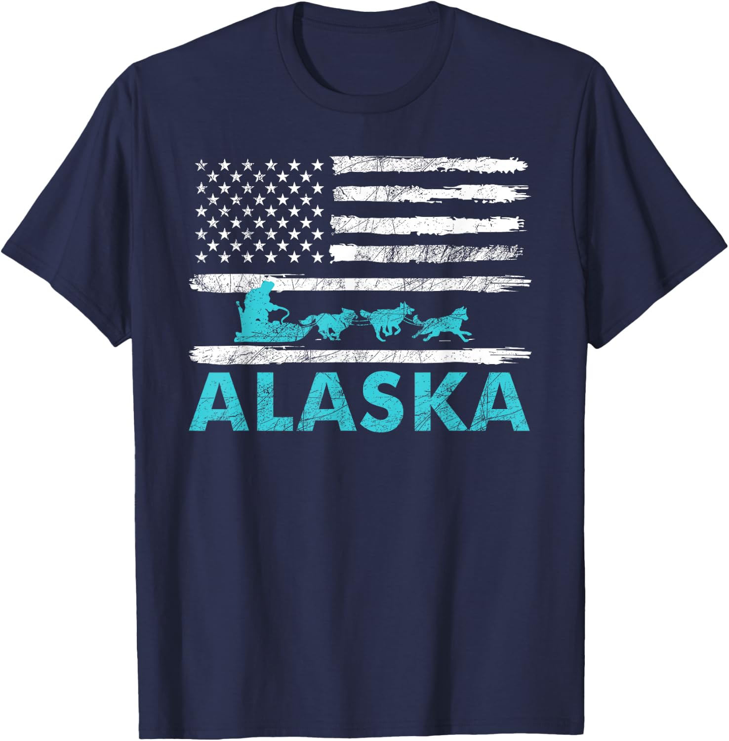 Alaska Sled Dogs Mushing Dog Racing Sledding USA Flag Musher T-Shirt - T-Shirt | Navy