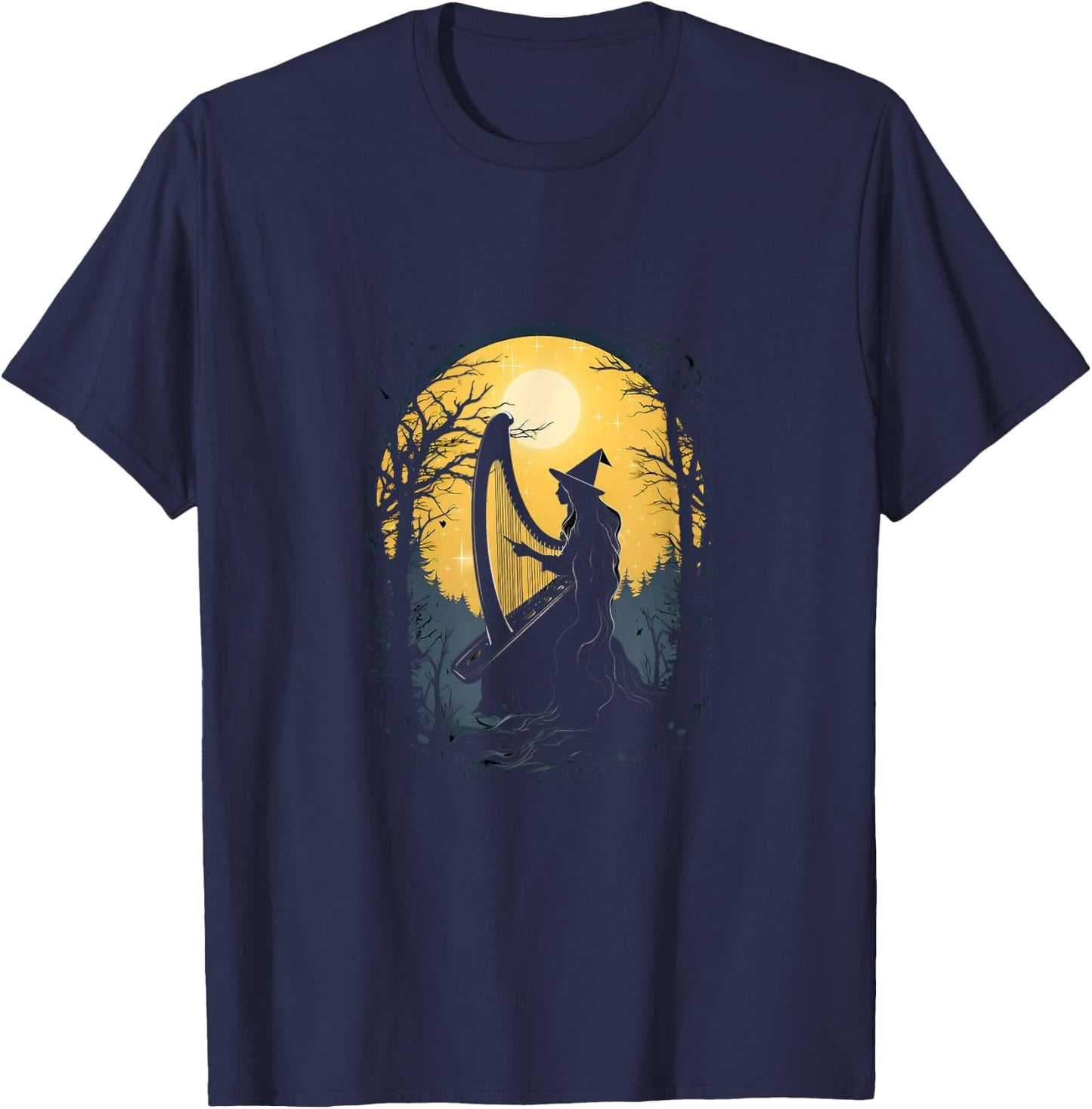 Witch Playing Harp Halloween Harpist Harp Player T-Shirt - T-Shirt | Navy