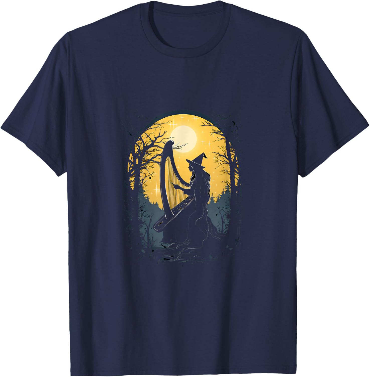 Witch Playing Harp Halloween Harpist Harp Player T-Shirt - T-Shirt | Navy