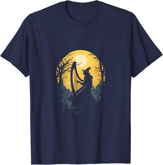 Witch Playing Harp Halloween Harpist Harp Player T-Shirt - T-Shirt | Navy