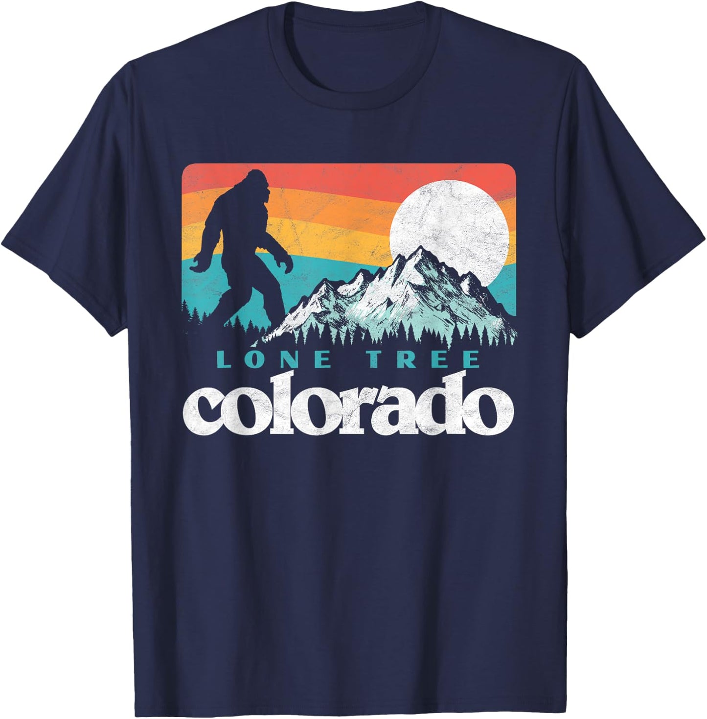 Lone Tree Colorado Retro 80s Bigfoot Mountains T-Shirt - T-Shirt | Navy