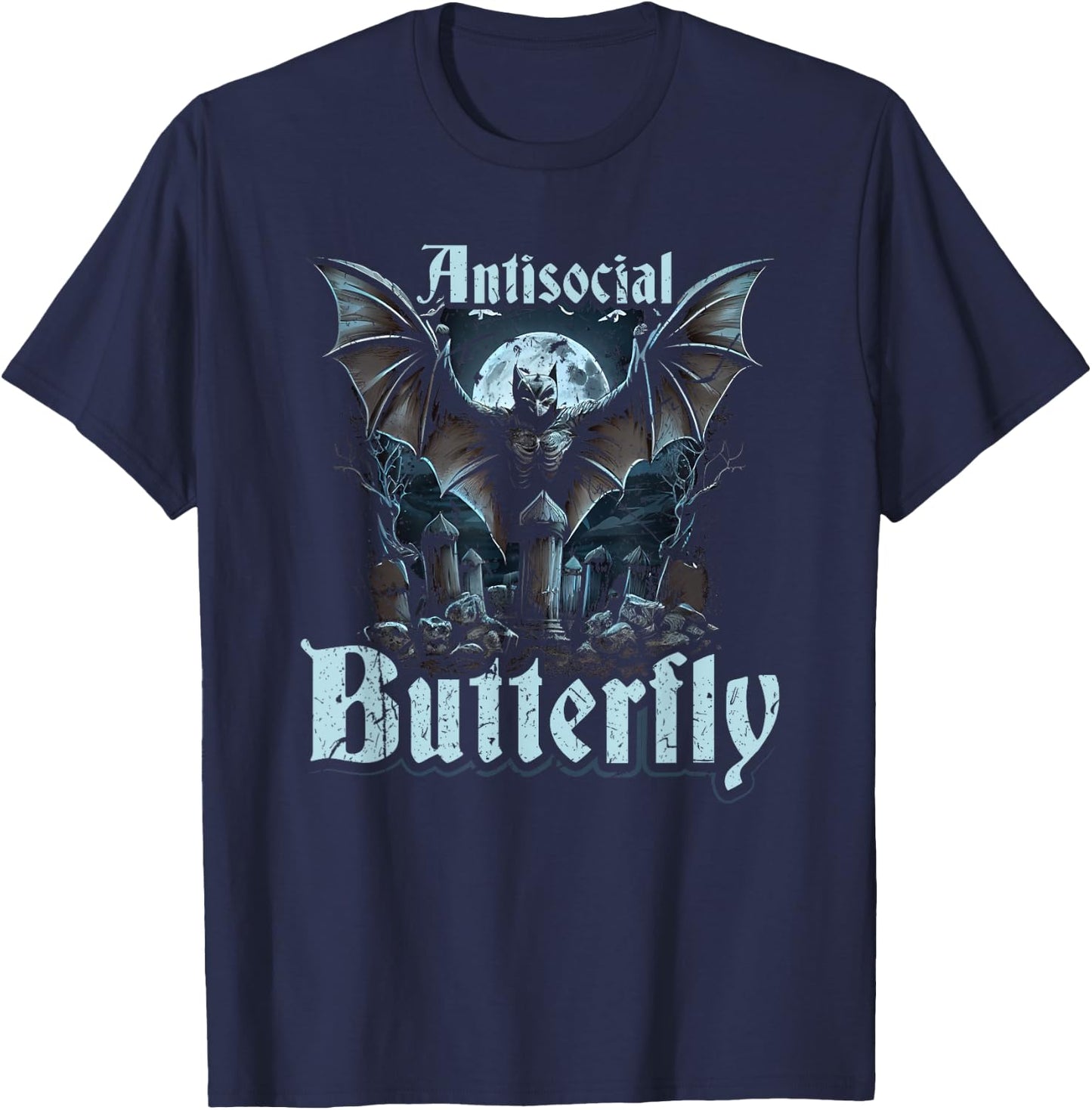 Antisocial Butterfly, Gothic Subculture Emo Bat Goth T-Shirt - T-Shirt | Navy