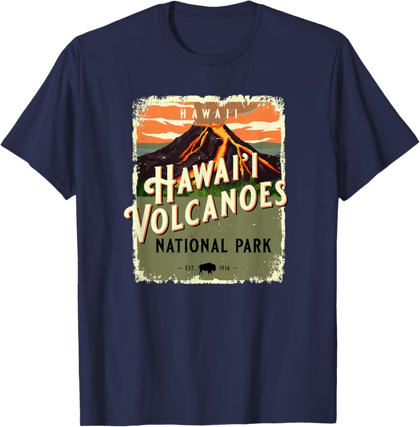 Vintage Hawaii Volcanoes National Park USA Travel Souvenir T-Shirt - T-Shirt | Navy