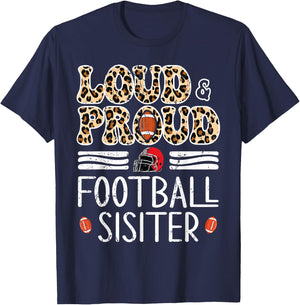 Leopard Loud & Proud American Football Girl Sister Family T-Shirt - T-Shirt | Navy