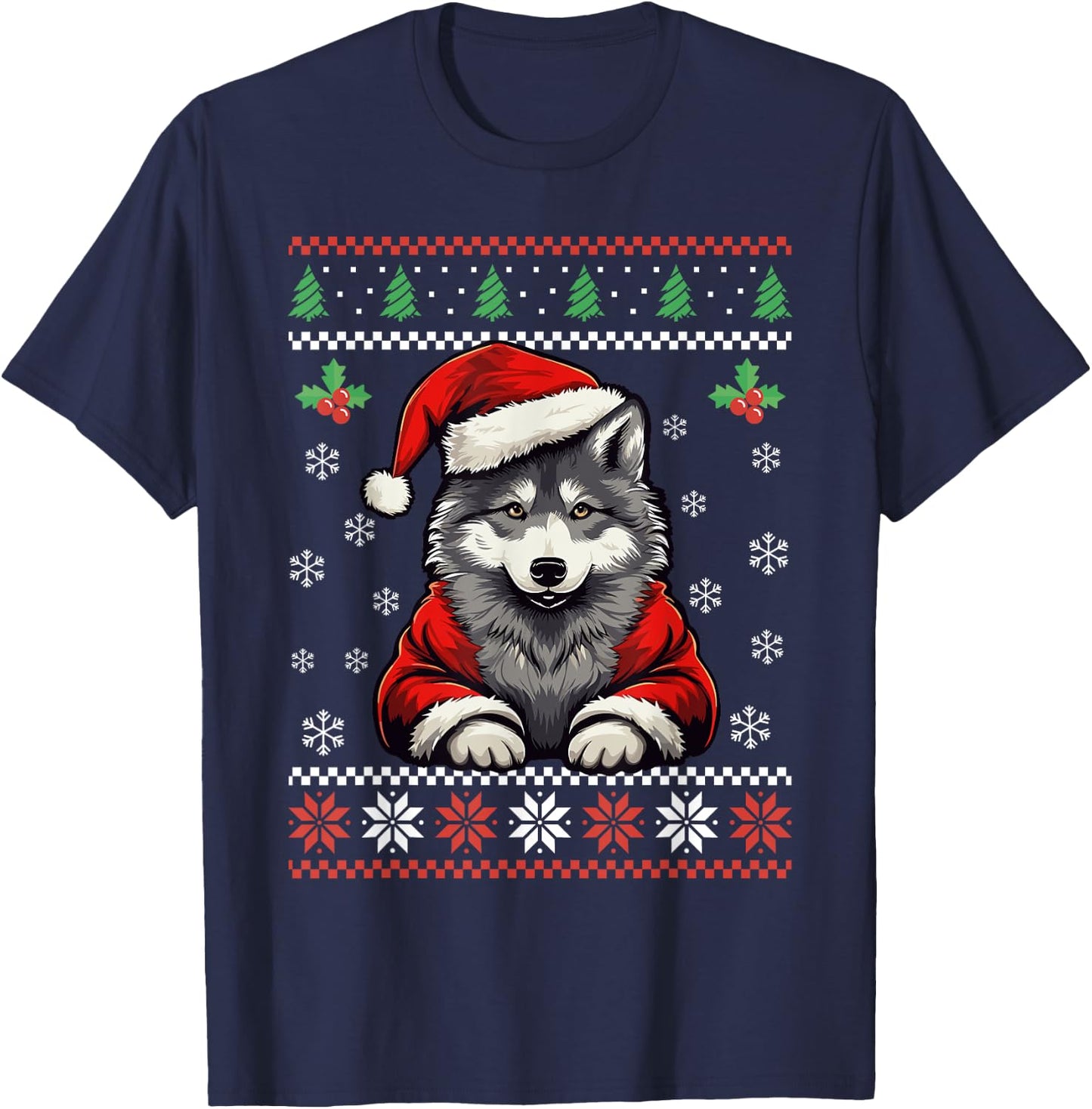 Wolf Ugly Christmas Sweater Wolves Xmas Adults Kids T-Shirt - T-Shirt | Navy