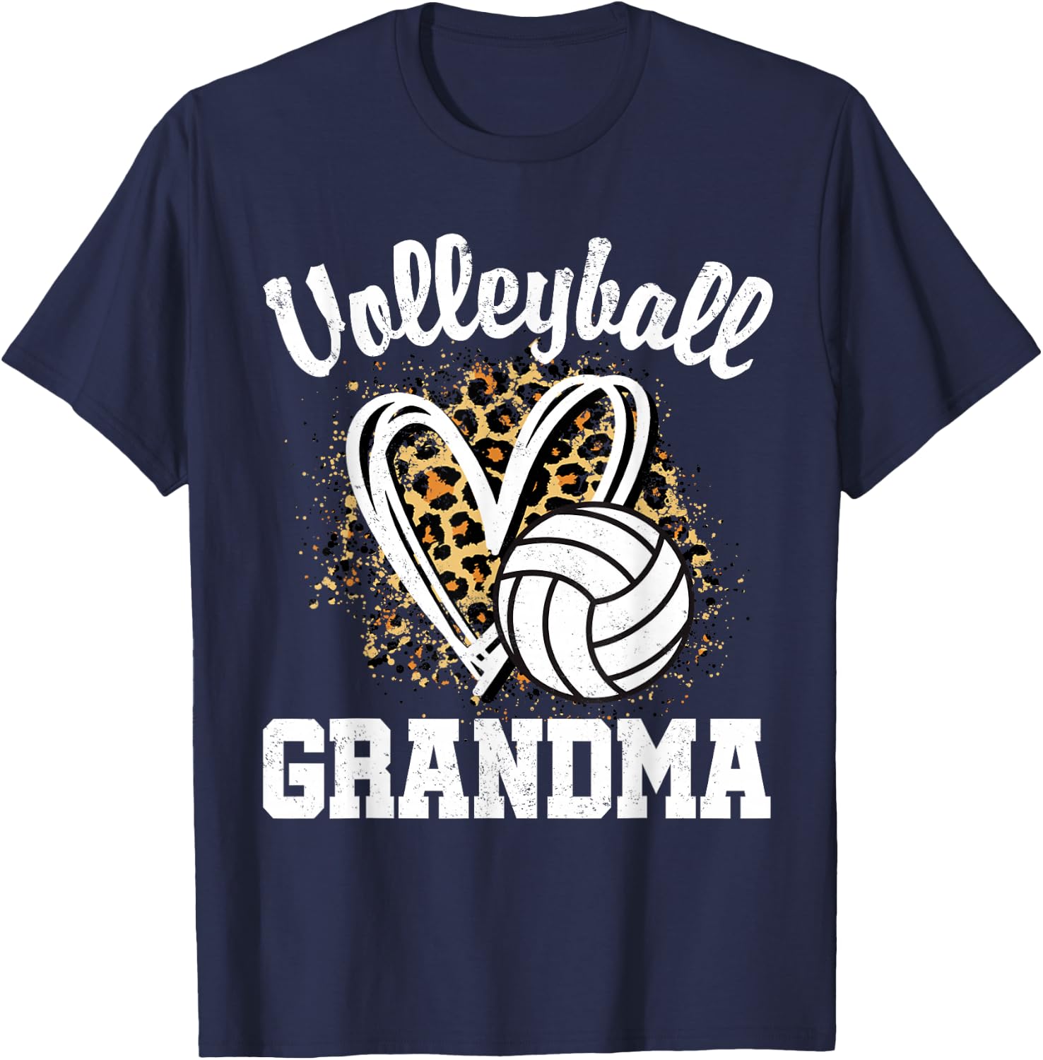 Volleyball Grandma Leopard Heart T-Shirt - T-Shirt | Navy
