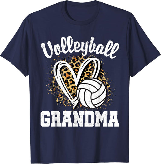 Volleyball Grandma Leopard Heart T-Shirt - T-Shirt | Navy