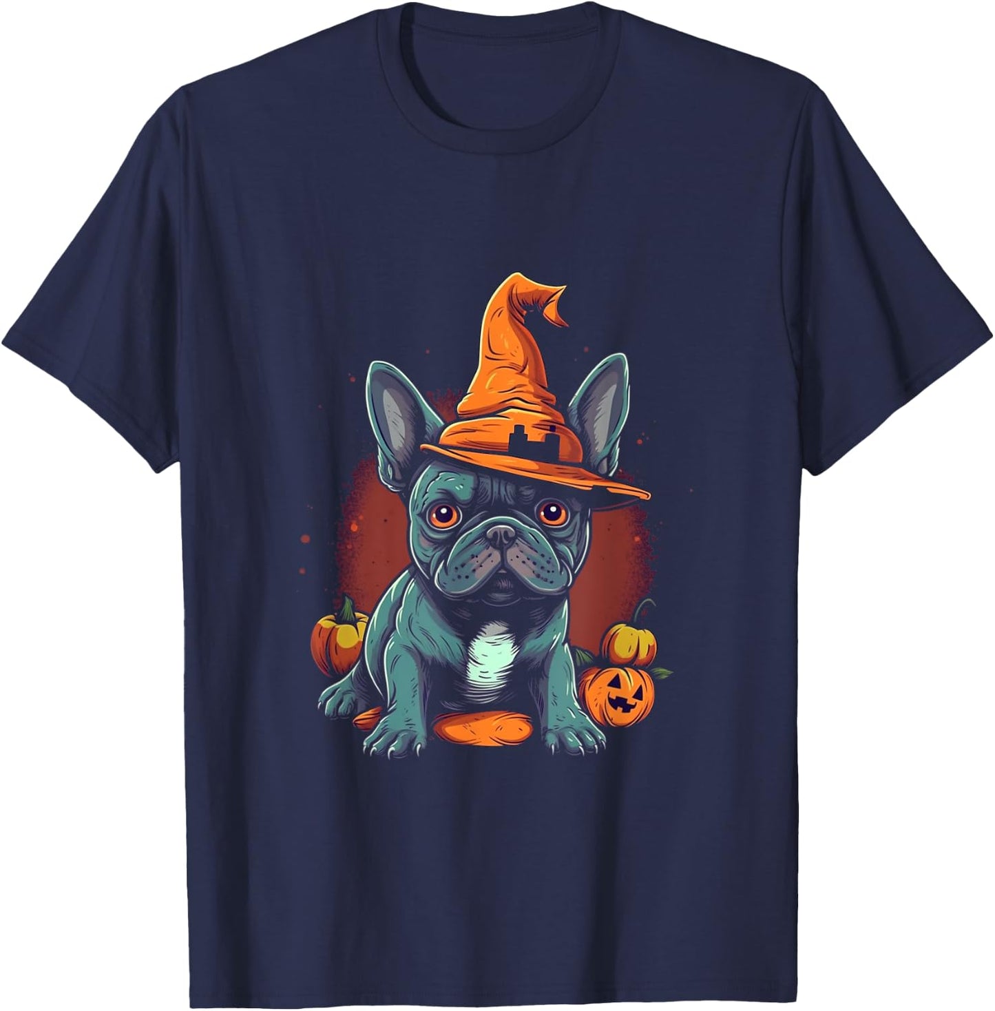 French Bulldog Witch Hat Halloween Costume Dog Lover Puppy Women Kids T-Shirt - T-Shirt | Navy