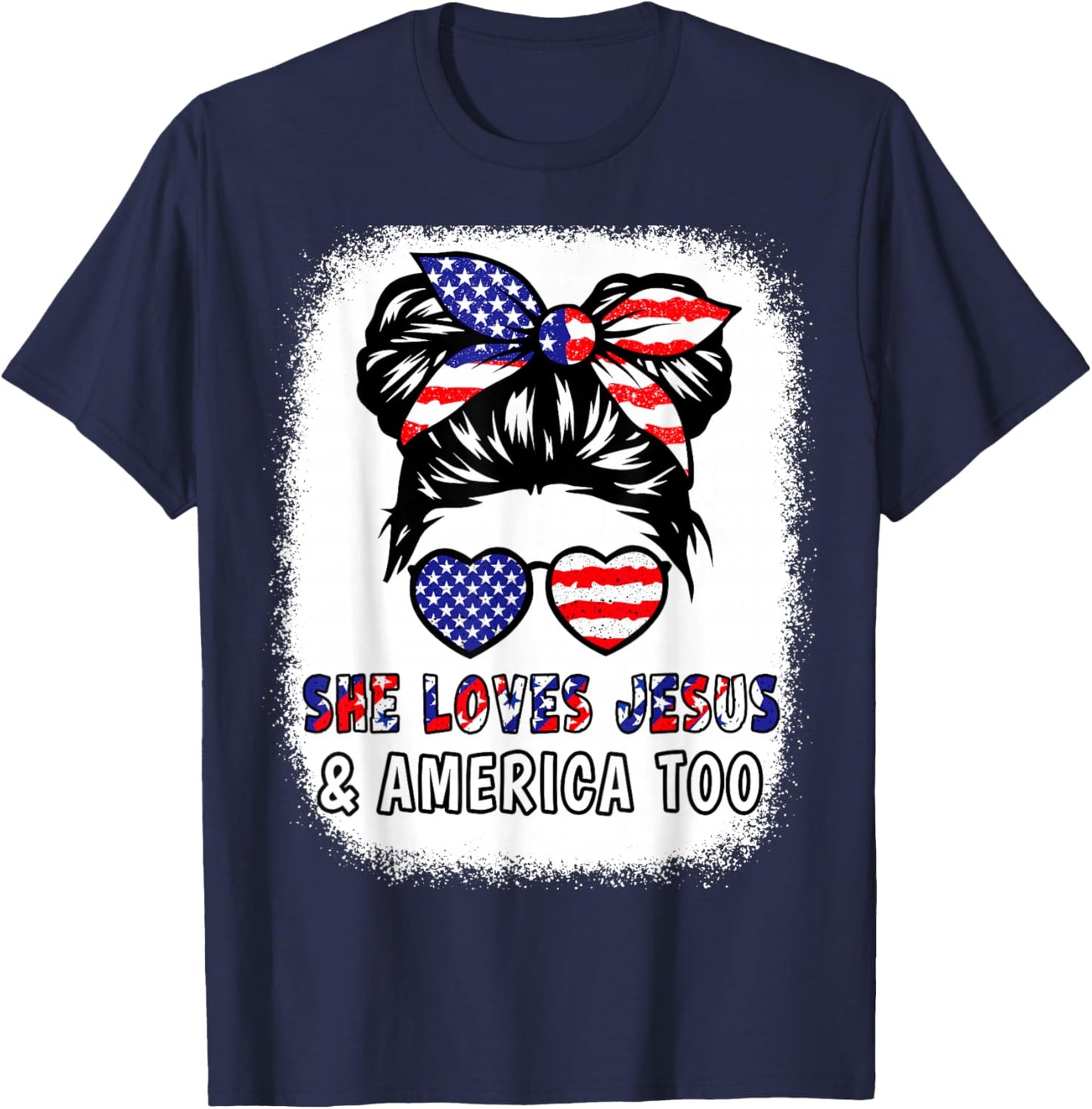 Girl Loves Jesus & America 4th July Flag USA Patriotic Women T-Shirt - T-Shirt | Navy
