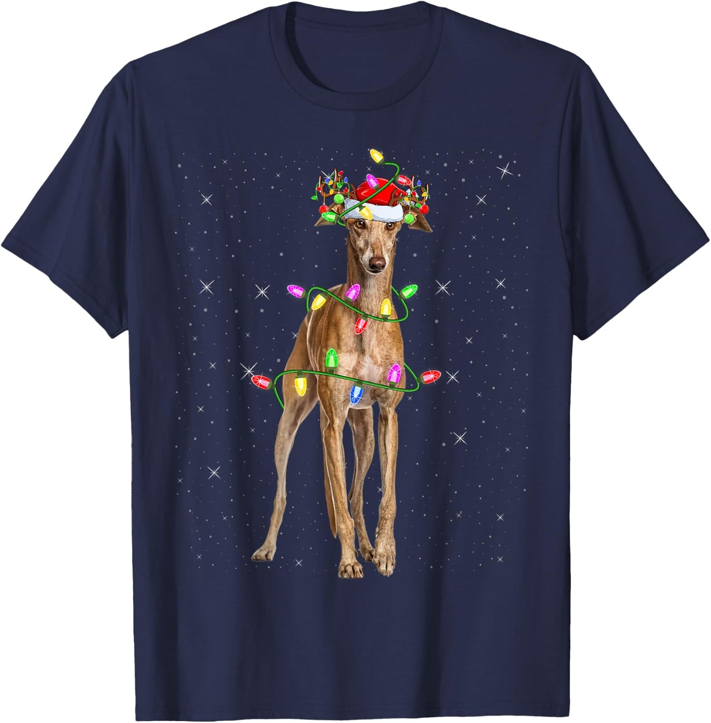 Greyhound Dog Lover Xmas Lighting Santa Greyhound Christmas Women Kids T-Shirt - T-Shirt | Navy