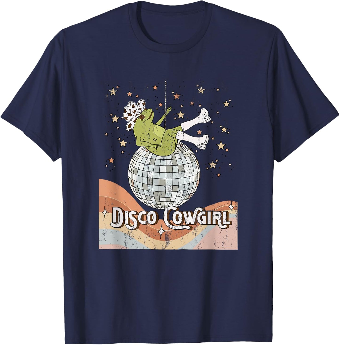 Retro Disco cowgirl, Space Cowgirl, Disco Party frog Cowboy T-Shirt - T-Shirt | Navy