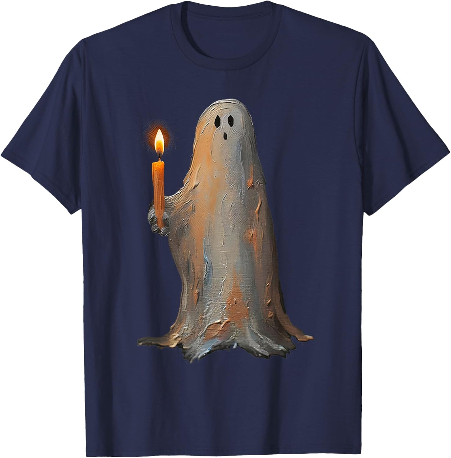 Halloween Ghost Holding Candle Spooky T-Shirt - T-Shirt | Navy