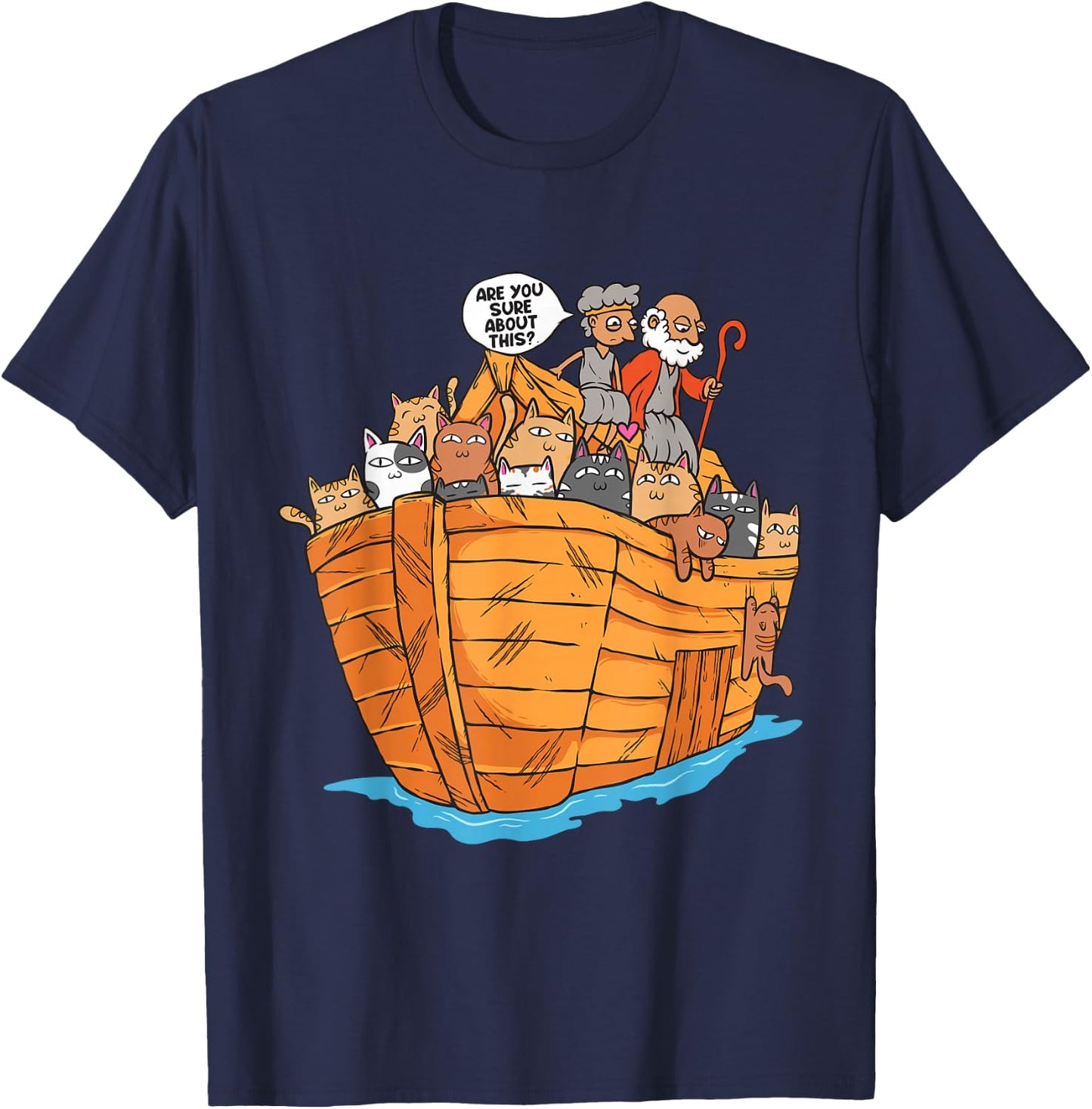 Noah's Ark Boat with Cats Religious Christian Cat Lover T-Shirt - T-Shirt | Navy