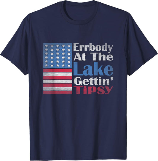 Errbody At The Lake Gettin' Tipsy Lake Life Summer Patriotic T-Shirt - T-Shirt | Navy