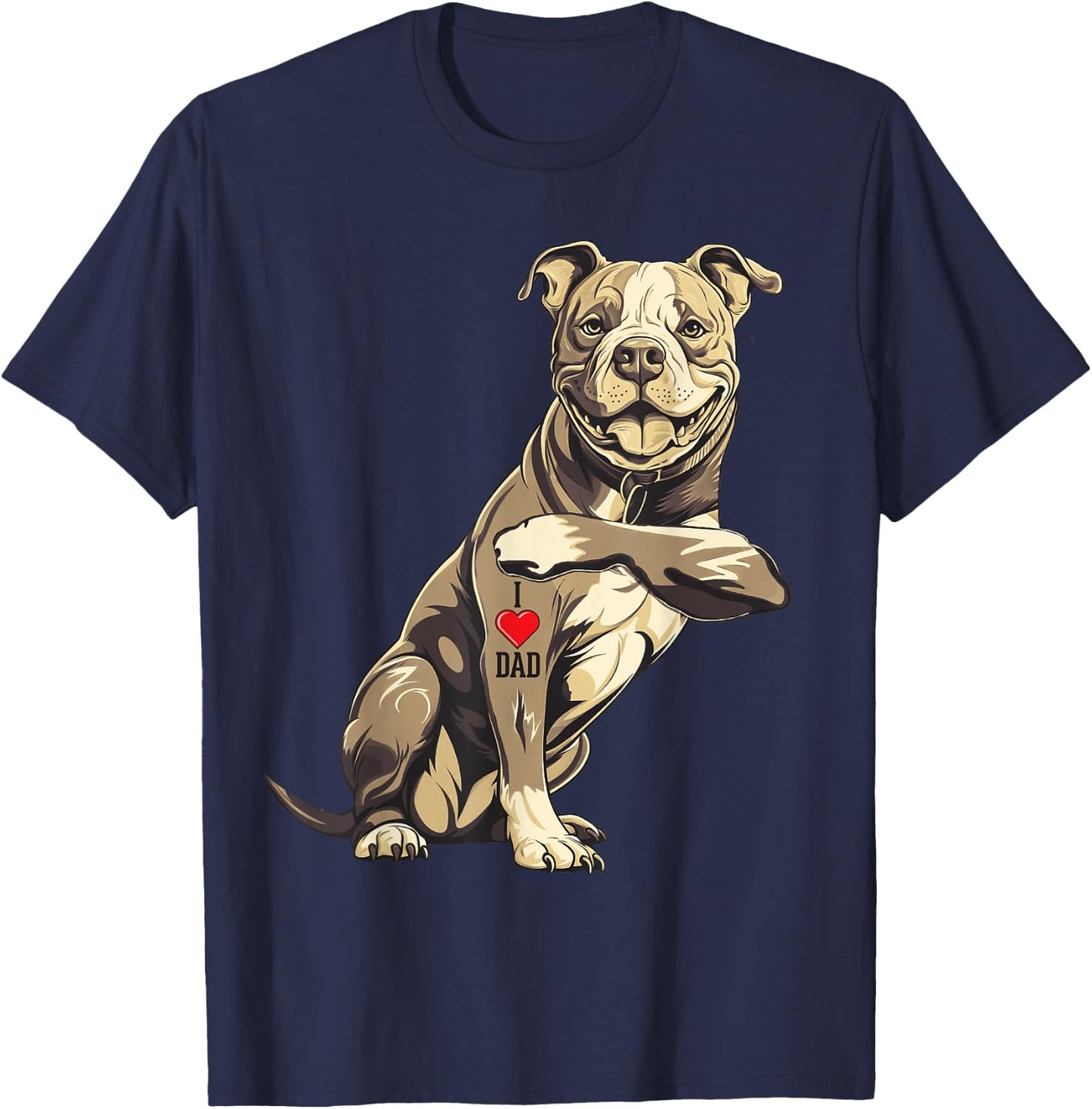Pitbull I Love Dad Pit Bull Terrier Pettie Dog Owner Father T-Shirt - T-Shirt | Navy