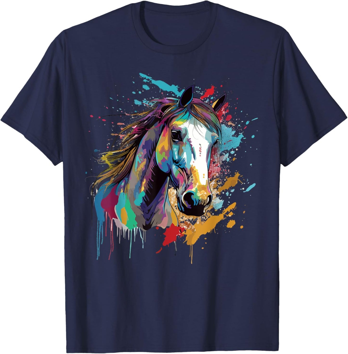 Colorful Splash Art Kuda Padi Horse Lover T-Shirt - T-Shirt | Navy