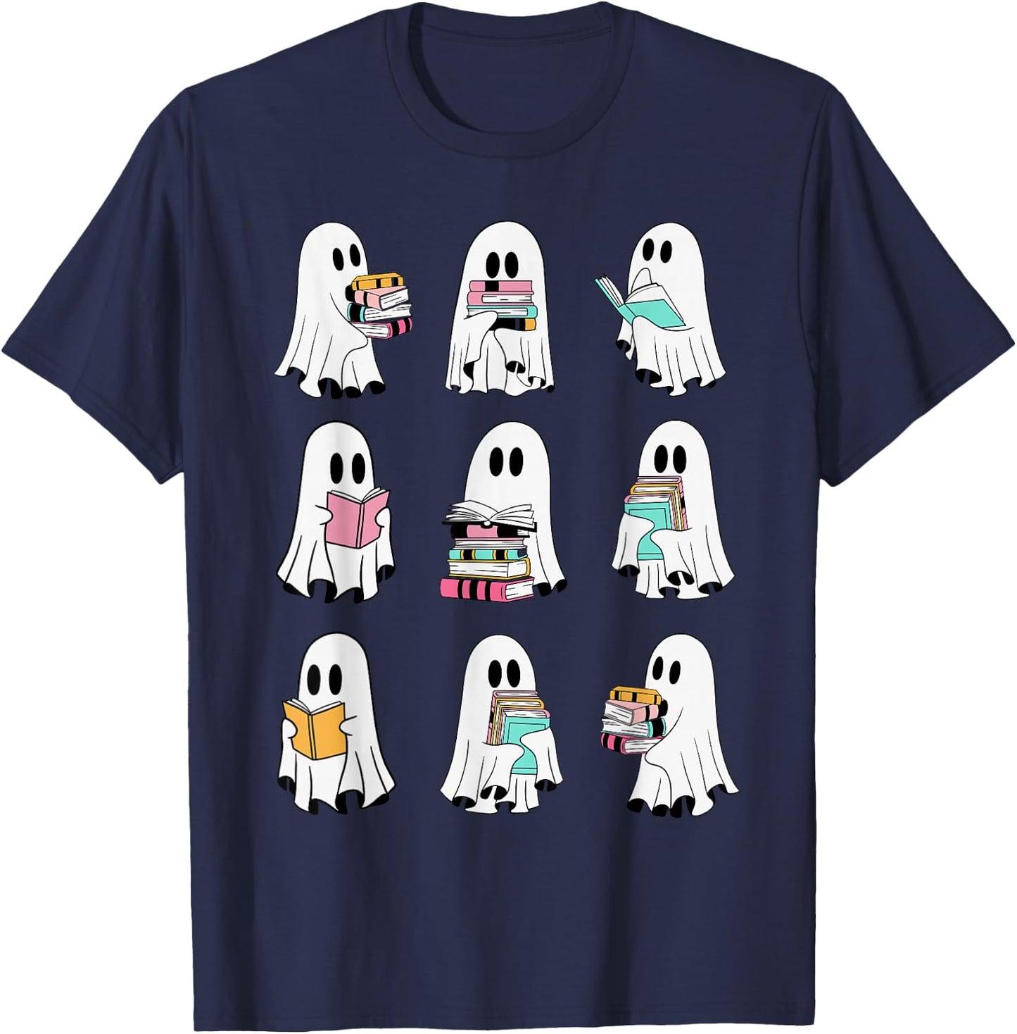 Ghost Reading Books Spooky Librarian Teacher Women T-Shirt - T-Shirt | Navy