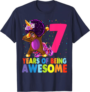 7th Birthday Dabbing Unicorn Afro Party Gift 7 Years Old T-Shirt - T-Shirt | Navy