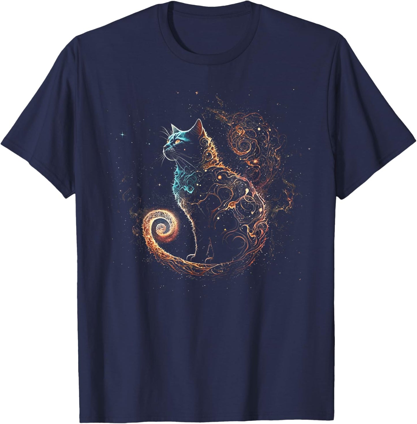 Cat in The Galaxy and Space Kitten Cat Head T-Shirt - T-Shirt | Navy