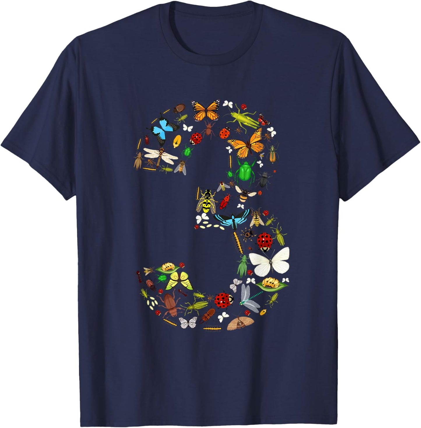 3 Years Old Three Bug 3rd Birthday Bugs Insects Boy Girl T-Shirt - T-Shirt | Navy