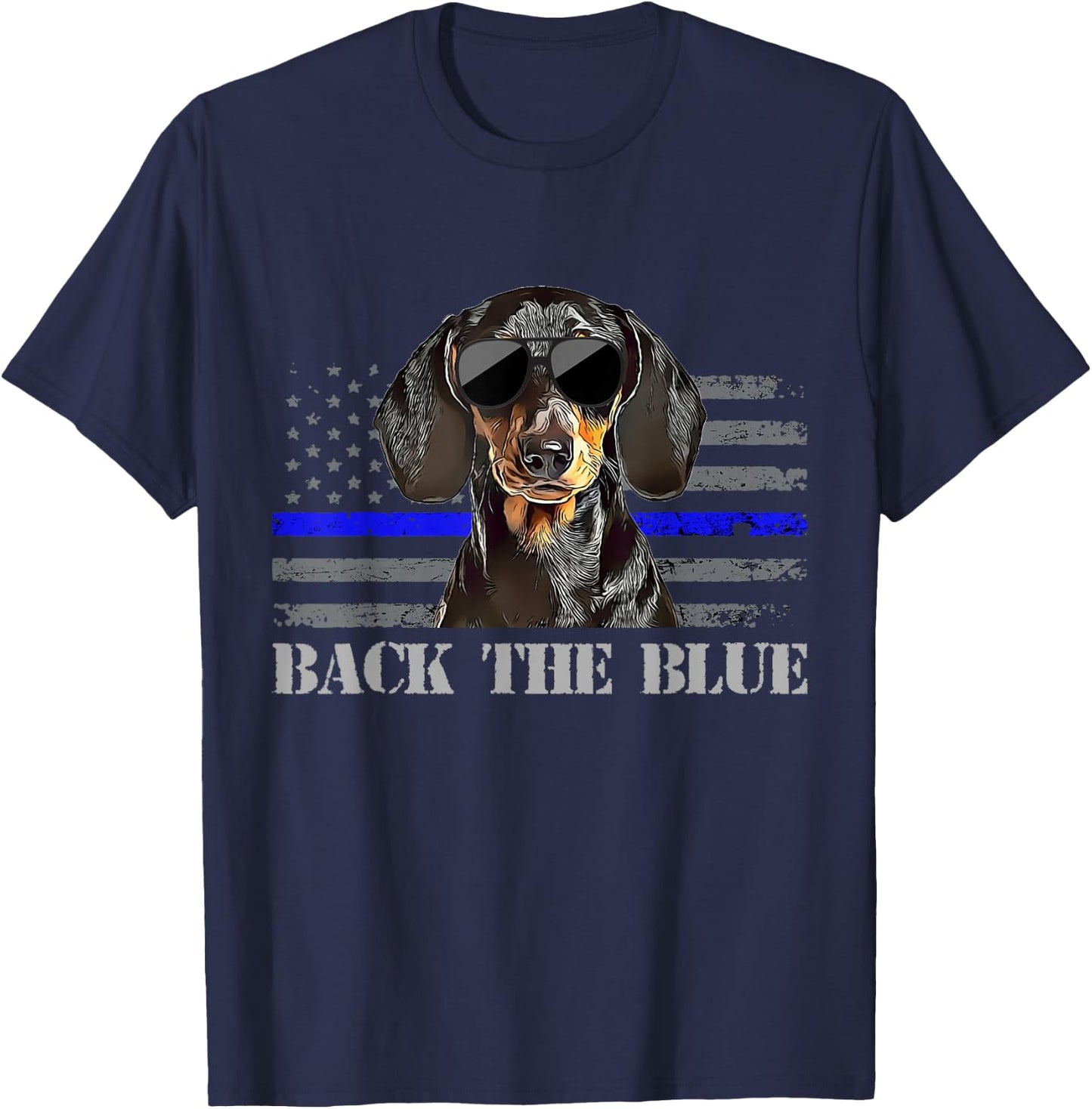 Dachshund Thin Blue Line American Flag Police Dog T-Shirt - T-Shirt | Navy