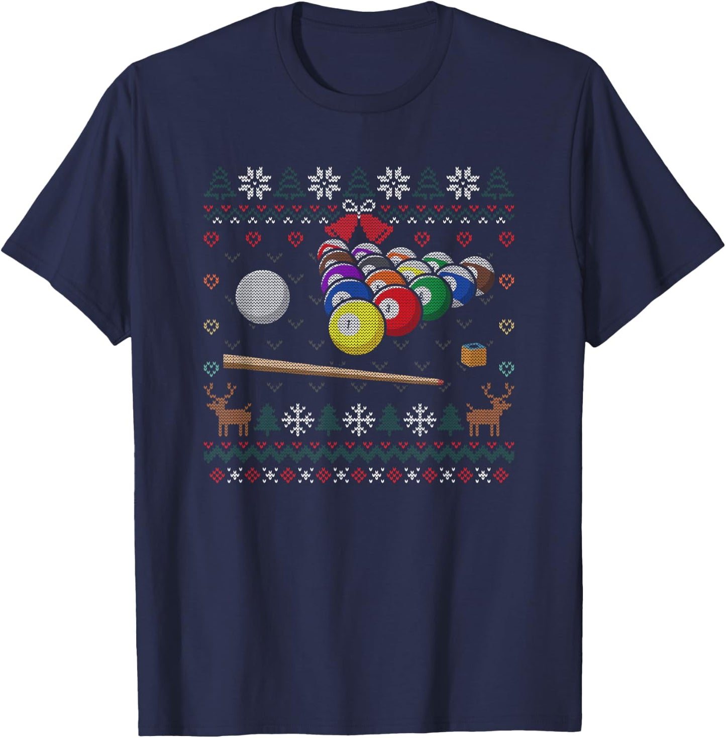 Pool Billiard Ugly Christmas Sweater Snooker Player 8 Ball T-Shirt - T-Shirt | Navy
