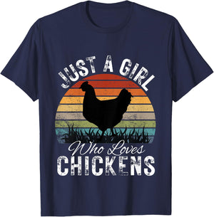 Kids Just A Girl Who Loves Chickens Funny Cute chicken Lover T-Shirt - T-Shirt | Navy