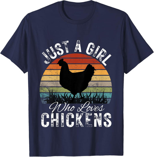 Kids Just A Girl Who Loves Chickens Funny Cute chicken Lover T-Shirt - T-Shirt | Navy